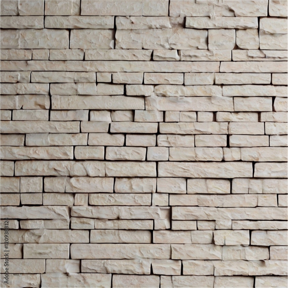 Obraz premium Textured Stacked Stone Wall: A detailed close-up shot reveals the intricate texture and varied shapes of light beige stacked stone wall. The image offers a seamless and repeating pattern.