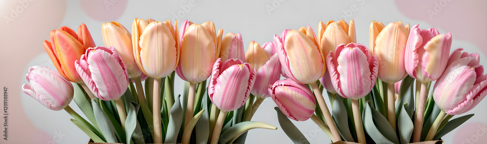 Fototapeta premium Delicate spring banner with tulips.