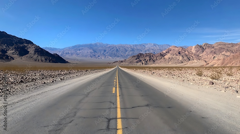 Desert Highway Leading Through Majestic Mountains Desert Highway Leading Through Majestic Mountains