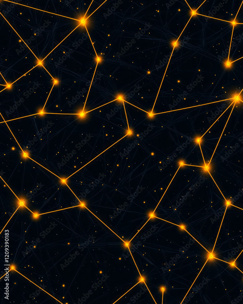 Fototapeta premium A captivating abstract geometric pattern with interconnected yellow lines creating a complex web on a solid black backdrop, symbolizing unity and connectivity,