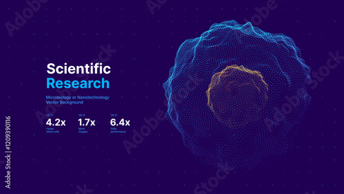 Biology Cell Scientific Medical Research Background. Science Blue Cells Backdrop with Depth of Field Blur Particles Effect. Futuristic Plant Microbiology. Blue Virus Cells Vector Illustration.