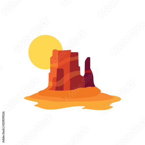 Desert hot dry sand covered rock formation emoji vector illustration