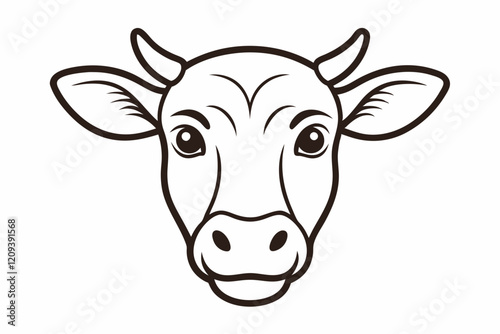 Cow head outline vector illustration. Cow head farm animal isolated black silhouette vector design

