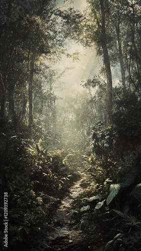 Sunlit Forest Path: A Journey into the Green Wilderness