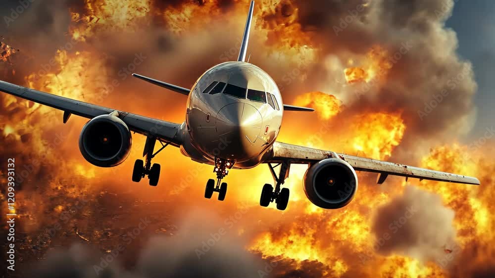 A Dramatic Plane Crash Occurs Amidst a Fiery Explosion and picture