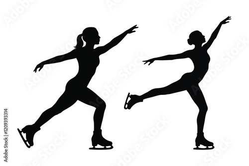 Girl ice skating  silhouette vector graphic illustration.
