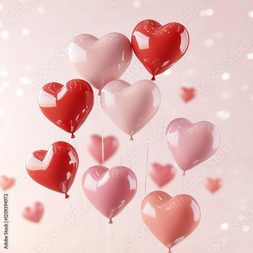Romantic Heart Balloons on Soft Pink Background for Valentine's day