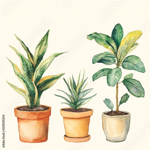 Wallpaper Mural Watercolor Houseplants: A Botanical Illustration Torontodigital.ca