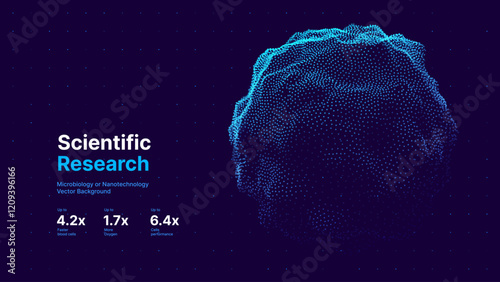Biology Cell Scientific Medical Research Background. Science Blue Cells Backdrop with Depth of Field Blur Particles Effect. Futuristic Plant Microbiology. Blue Virus Cells Vector Illustration.