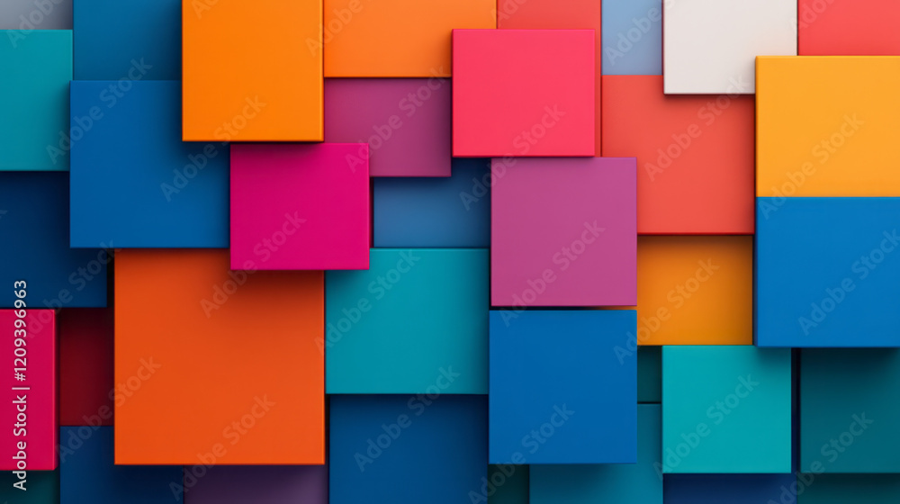 A captivating abstract 3D geometric arrangement of stacked squares in vibrant colors such as ruby red, sapphire blue, and emerald green, creating a dynamic pattern, A captivating abstract 3D geometric arrangement of stacked squares in vibrant colors such as ruby red, sapphire blue, and emerald green, creating a dynamic pattern,