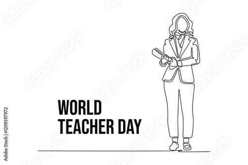 Wallpaper Mural simple continuous line draw of full body female teacher carrying documents. Teachers day minimalist concept. School activity. Torontodigital.ca