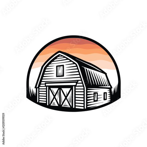 Design a minimalist vector logo featuring a classic barn silhouette, emphasizing simplicity and timeless appeal.