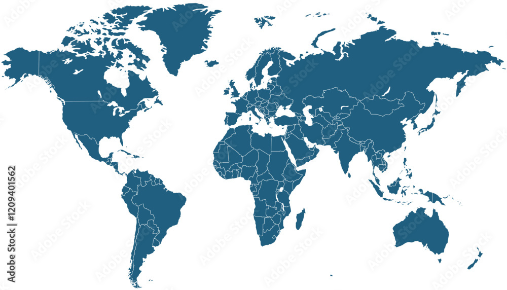 Obraz premium World map. Blue modern vector map. Silhouette map.