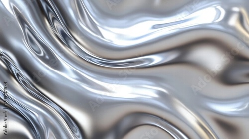 Silver Liquid Metal Abstract Background - Smooth Wavy Texture photo