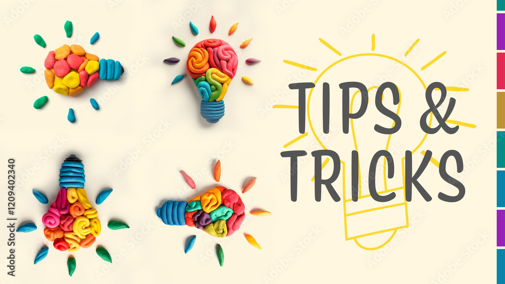Naklejka premium Tips And Tricks Colorful Clay Bulbs Left Text Horizontal 
