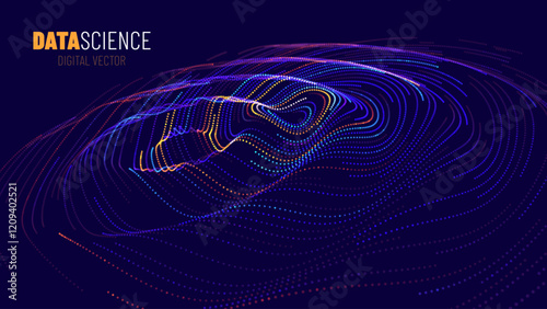 Digital Wave Circle Audio Lines Grid Big Data Background. Spreading Sound Waves Circles. Visual Data. Futuristic Circular Sound Wave. Big Data Visualization. 3D Virtual Space VR Cyberspace. Vector.