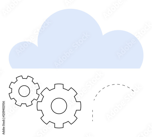 Light blue cloud above two interlocking black gears with a dashed line suggesting movement. Ideal for technology, cloud computing, automation, engineering, innovation, business processes, and IT