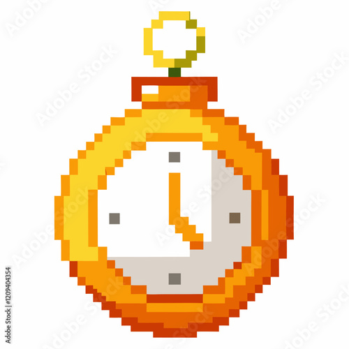 Pixel Art Retro Stopwatch Icon with Orange Frame and Clock Hands