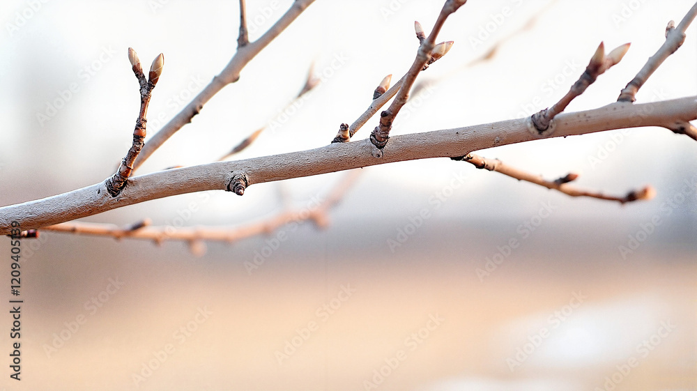 Delicate branches budding in soft light, symbolizing new beginnings Delicate branches budding in soft light, symbolizing new beginnings