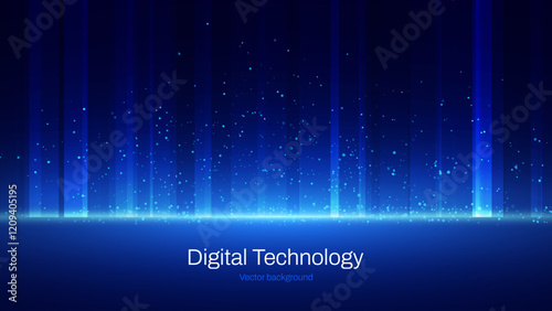 Abstract Digital Technology Background. Blue Light Effects. Digital Equalizer Sound Wave Visualization. Lights Flying Up. Vector for Your Graphic Design.
