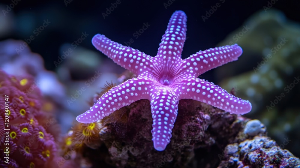 Pink starfish aquarium reef background Pink starfish aquarium reef background
