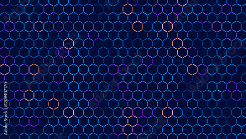 Hexagonal Abstract Technology Background. Hexagons Pattern for Hi-Tech Communication Design. Hi-tech Cyber Hexagon Sci-Fi Game Banner Grid. Vector Illustration