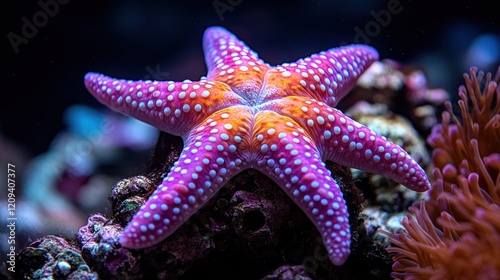 Pink starfish aquarium reef background photo