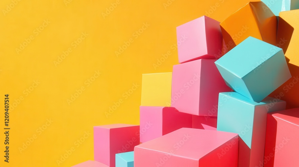 Colorful Cubes Stacked on Bright Yellow Background