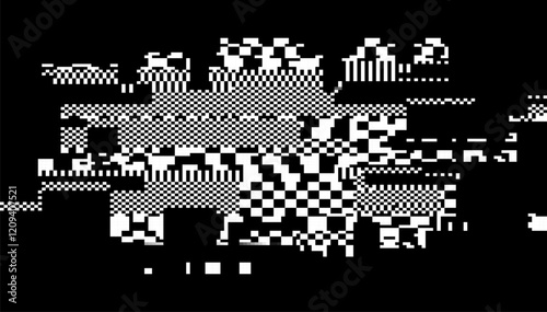 Weird Checkered Pixels Glitch Effect Abstract Background. Glitched Stripes and Random Pixels Television Screen. Distorted Glitch Effect. NO SIGNAL TV Frame Vector.