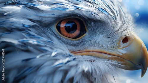 Animal feather beak and eye in close up photo