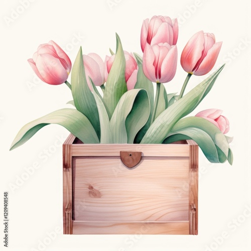 Pink Tulips in Wooden Crate photo