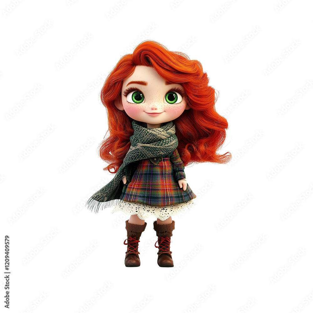 Adorable 3D Render of a Redhead Girl in Plaid Dress and Scarf Adorable 3D Render of a Redhead Girl in Plaid Dress and Scarf