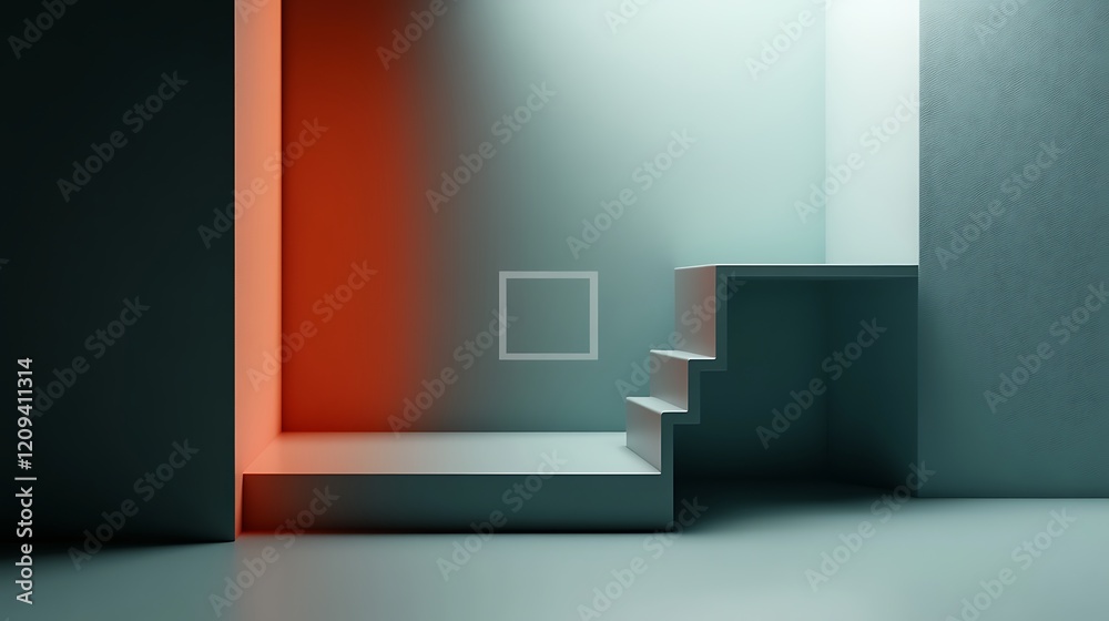 Fototapeta premium Abstract Minimalist Room Interior Design with Steps