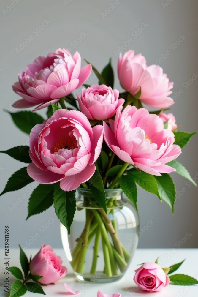 Fresh peonies and roses arrangement in a vase, bouquet, bouquet Fresh peonies and roses arrangement in a vase, bouquet, bouquet