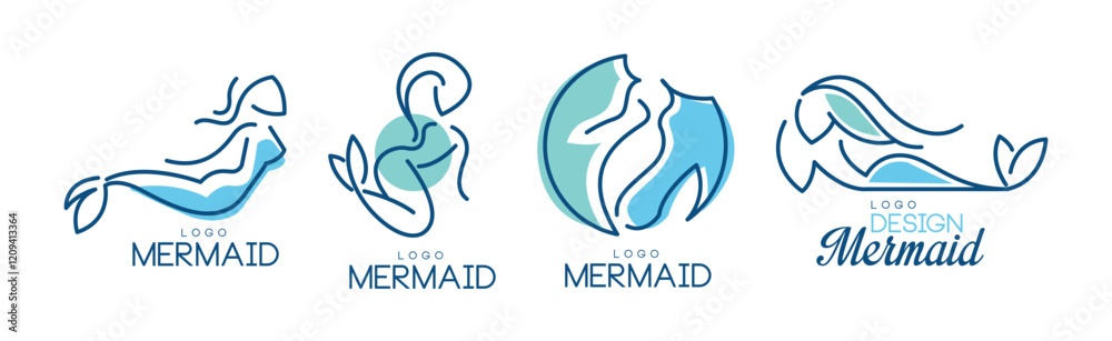 Mermaid Logo and Label Design Template Vector Set Mermaid Logo and Label Design Template Vector Set