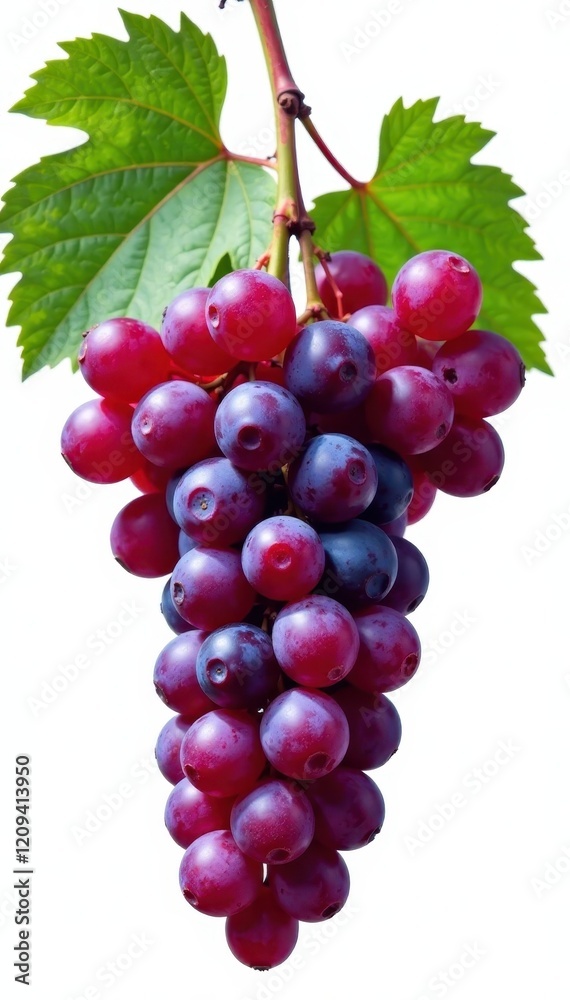 Grapes cluster isolated on white background with few leaves , fruit, solitude Grapes cluster isolated on white background with few leaves , fruit, solitude