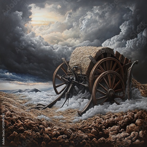 Stormy Landscape with Rustic Hay Wagon