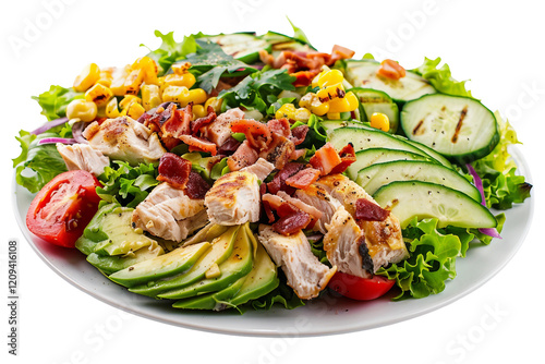 Fresh Cobb Salad with Chicken and Avocado Isolated on Transparent Background photo