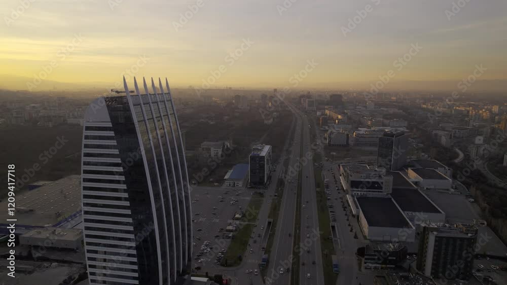 Sofia Bulgaria aerial Drone View at sunset Sofia Bulgaria aerial Drone View at sunset