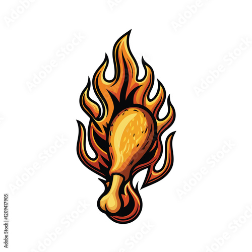 Design an icon featuring a fiery flame engulfing a drumstick, representing music and passion.