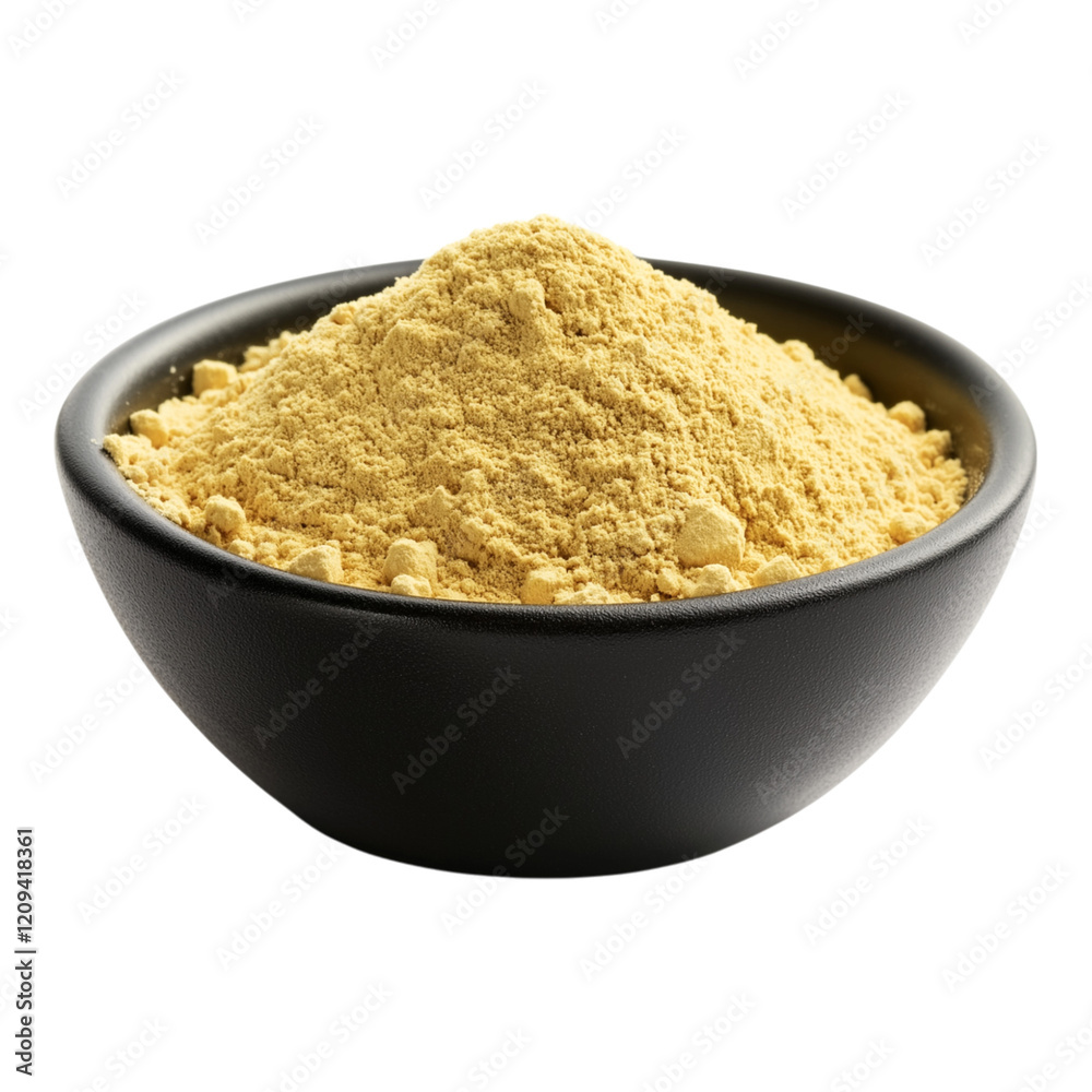 Bergamot powder in a black bowl isolated on a white background Bergamot powder in a black bowl isolated on a white background
