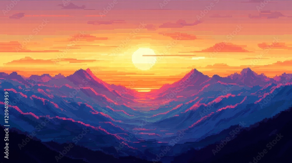 Obraz premium Pixelated Mountain Sunset