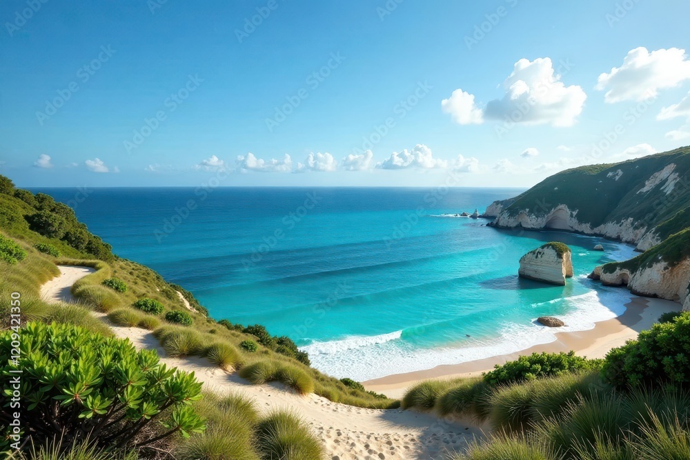 Fototapeta premium Panoramic ocean views from elevated tee boxes, ocean view, hillside