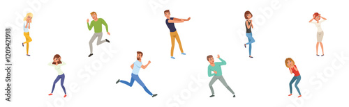 Scared and Frightened Man and Woman Character Afraid of Something Vector Set