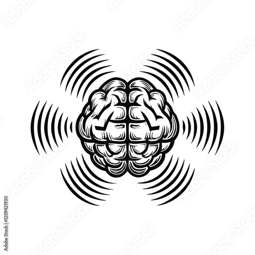 A stylized, geometric brain with sound waves emanating from it, creating a visual representation of auditory processing.