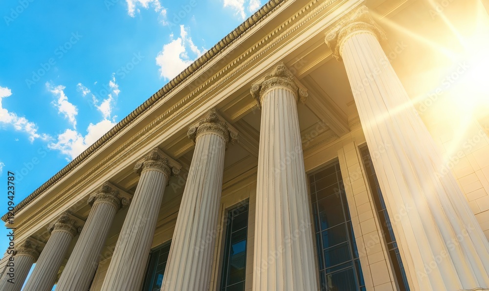 Majestic stone architecture, with stone columns supporting the roof of the building Majestic stone architecture, with stone columns supporting the roof of the building