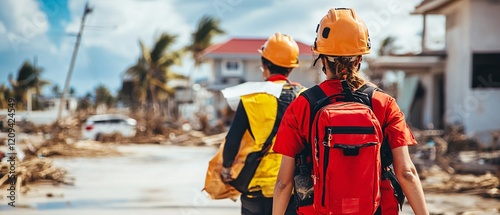 Emergency Crew Assisting in Hurricane Disaster Relief Efforts Outdoors