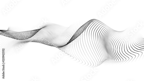 Futuristic wave of black smoothly moving dots on a white background. Vector EPS10