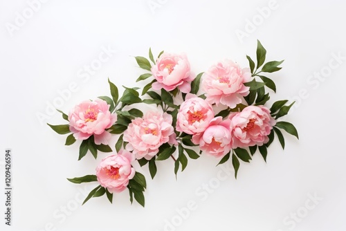 Pink peonies with green leaves