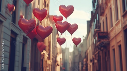 Love balloons hanging on the street photo